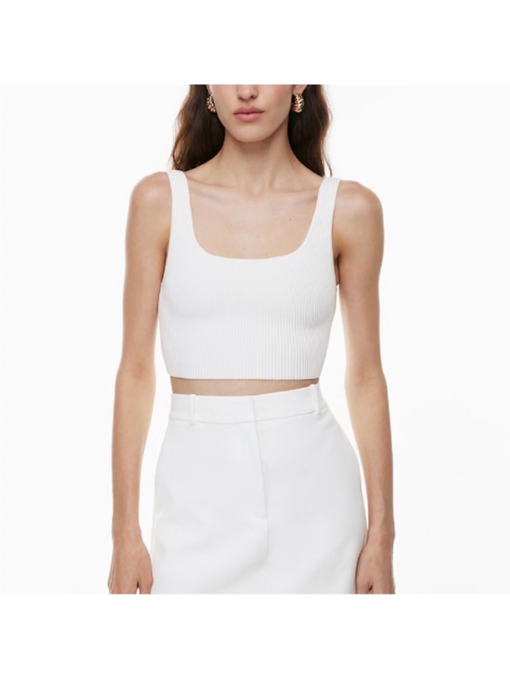 Aritzia Babaton Sculpt Knit Square Neck Cropped Tank in White Size 2XS